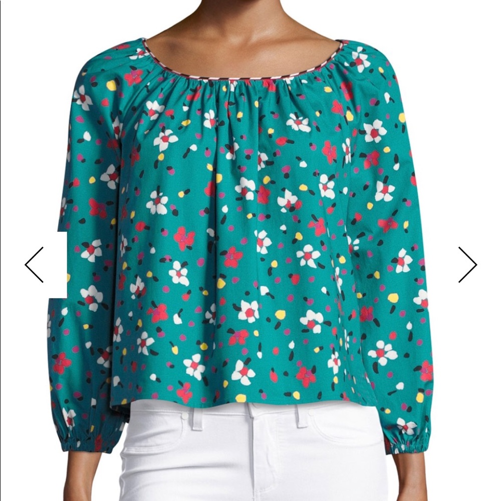 Floral-Print Long-Sleeve Peasant Blouse